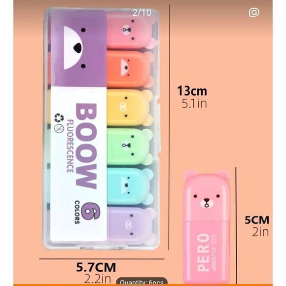 6-Pack of Tiny Markers with Fluorescent Colors & Cute Kawaii Design - Perfect fo - Picture 4 of 4